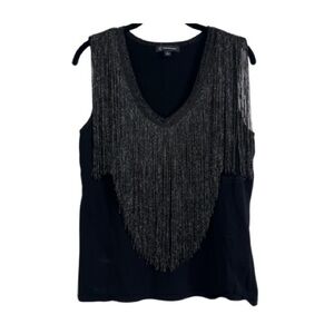 INC International Concepts | Black Fringe Sleeveless Top